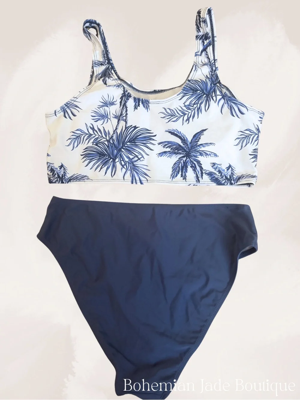 SHEIN Teen Tropical Palm Print Bikini Set Blue White 16Y NWT